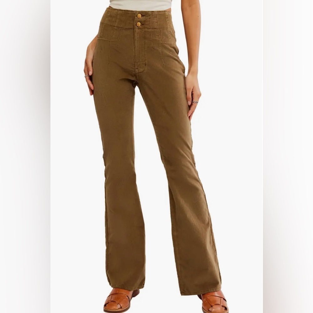 Free People green corduroy flare pants